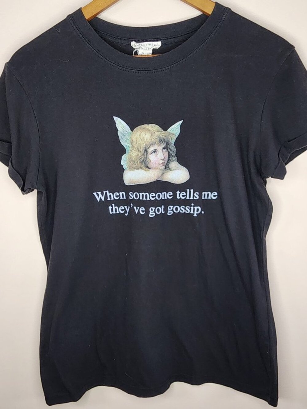 Streetwear Society Graphic Tee — Black, Size M | Cherub Angel Print
